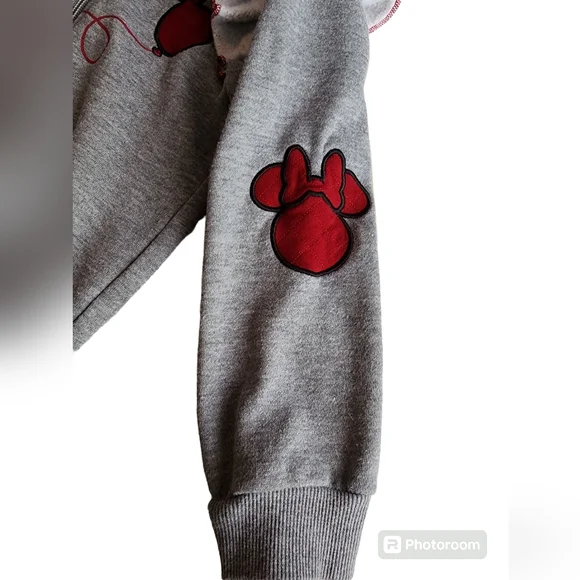 DISNEY MINNIE MOUSE Gray Girl’s Black Hoodie Zip Sweatshirt SZ 5 - Picture 3 of 8